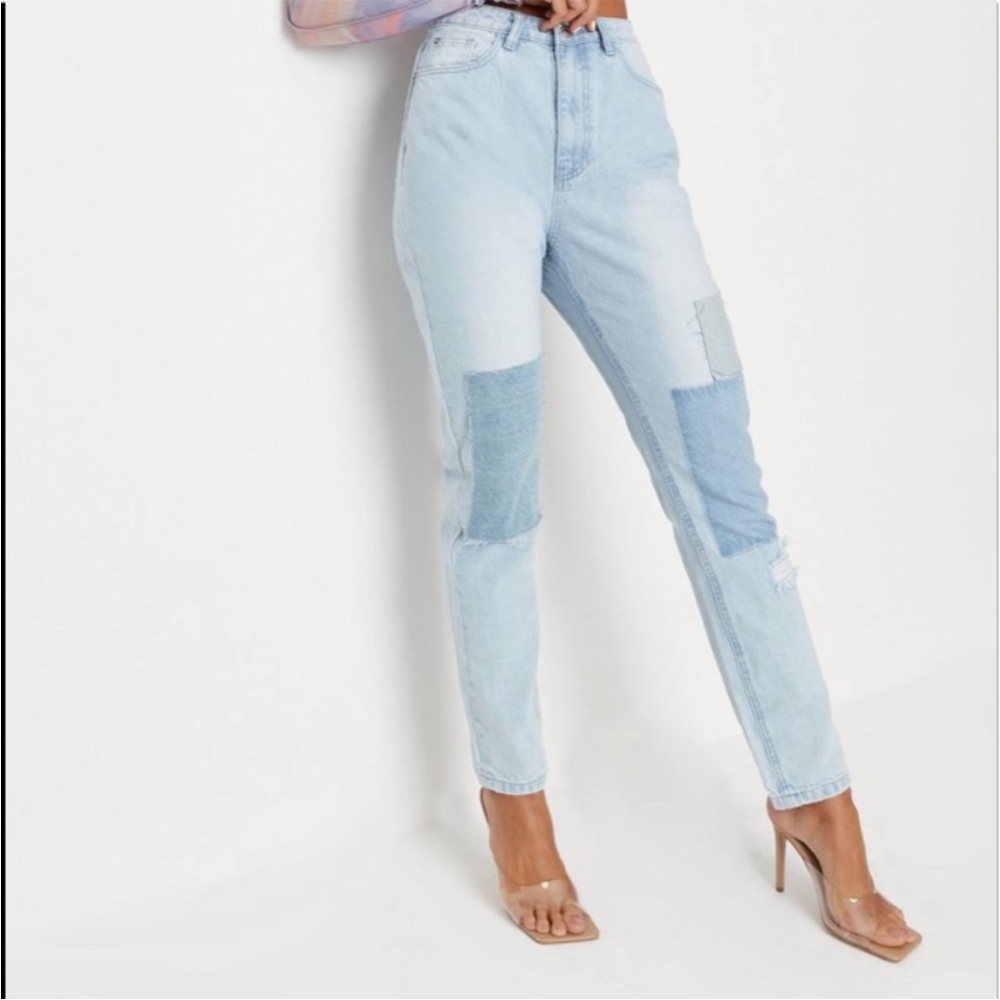 Misguided High Rise Patchwork Distressed Jeans Si… - image 2